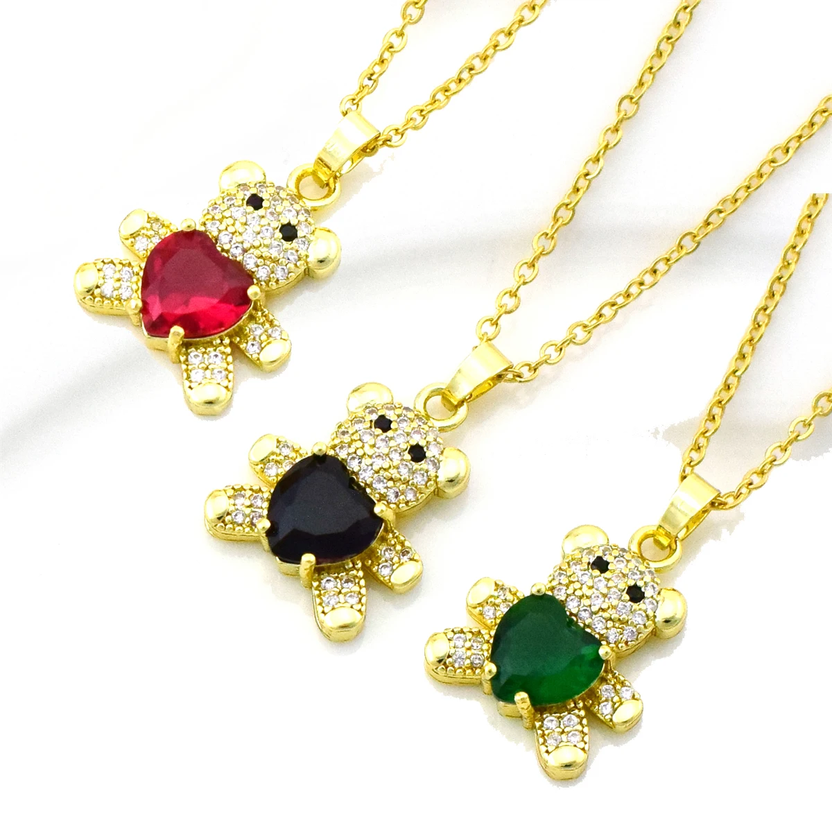 

Ladies Sweet and Cute Bear Love Zircon Necklace Gold Stainless Steel Chain Bear Pendant Ladies Jewelry Pendant Gift