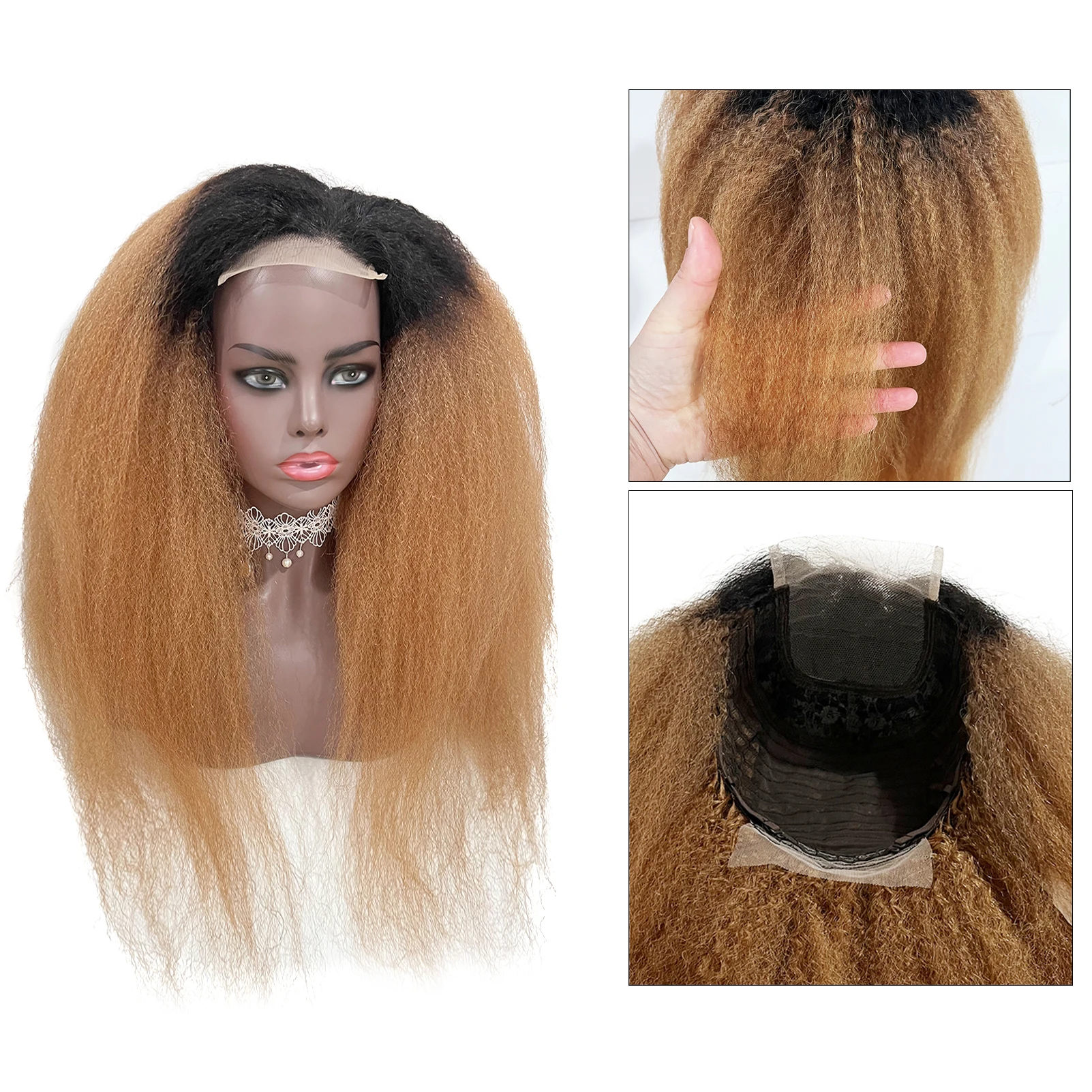 Курчавый прямой парик 30 дюймов Омбре желтый коричневый с черным корнем