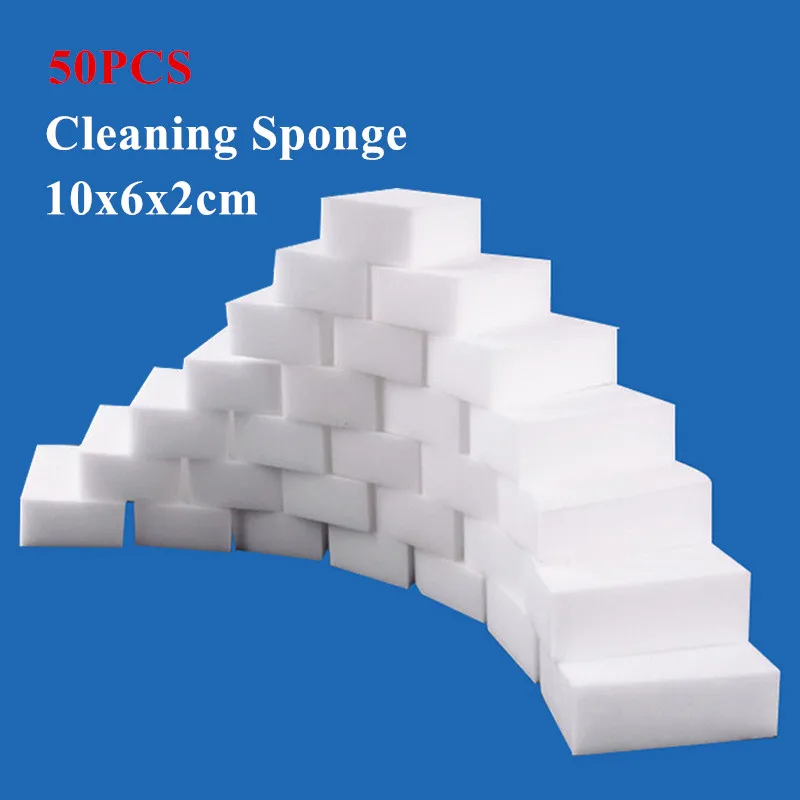 

50Pcs White Arbitrary Cropping Durable Magic Sponge Decontamination Home Cleaning Cloth Car Dish Bottle Dust Brush Kitchen Tools
