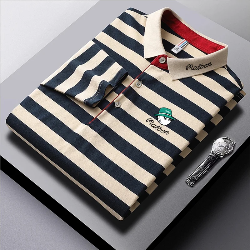Golf Shirt Spring and Summer New Men's Long Sleeve Golf T-shirt Stripe Cotton Business Golf Clothing Men's Golf Polo Shirt