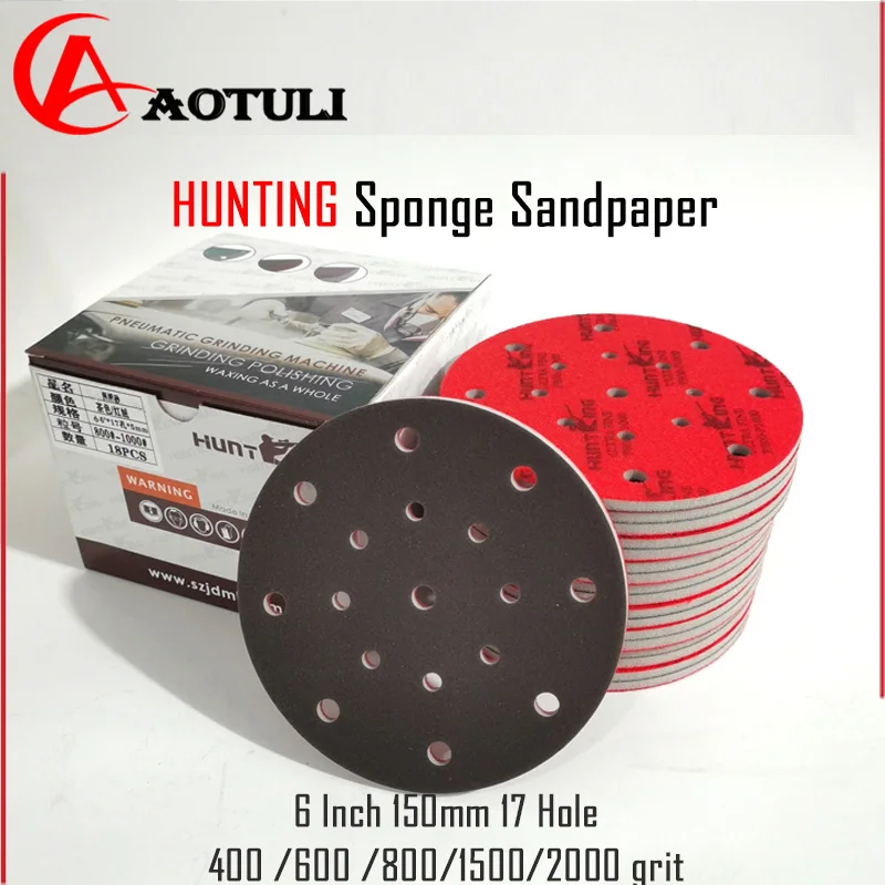 

Губчатая наждачная бумага, 6 дюймов, 150 мм, 17 отверстий для инструмента/MIRKA/3M ect, шлифовальная машина, полировка краски автомобиля, шлифовальный диск, флокирующая Сухая наждачная бумага