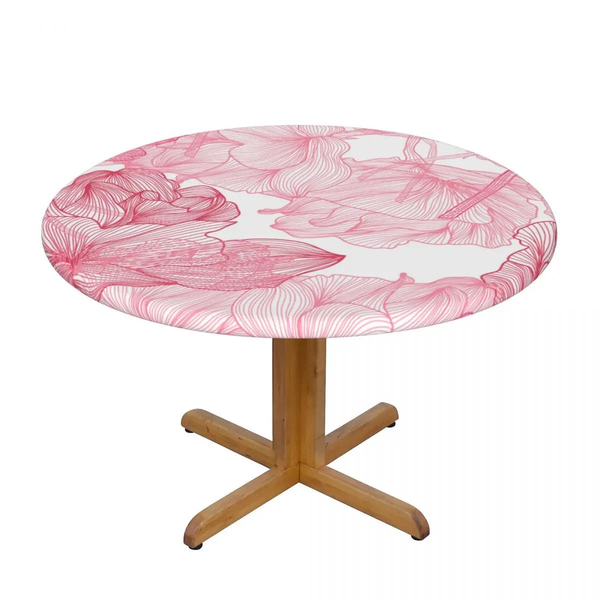

1Pc Waterproof Tablecloths Round Elastic Tablecloth Pink Roses Table Cloth Cover Coffee Table Pad