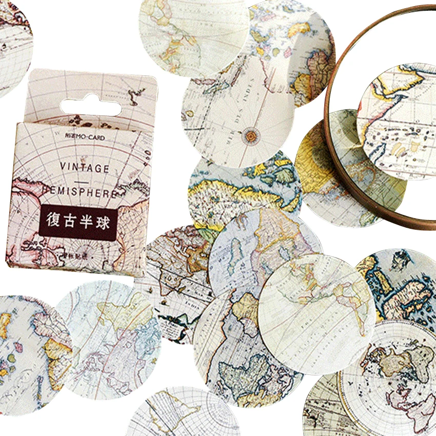 

40packs/lot Vintage Hemisphere album decorations DIY stickers diary scrapbooking School office stationery Wholesale