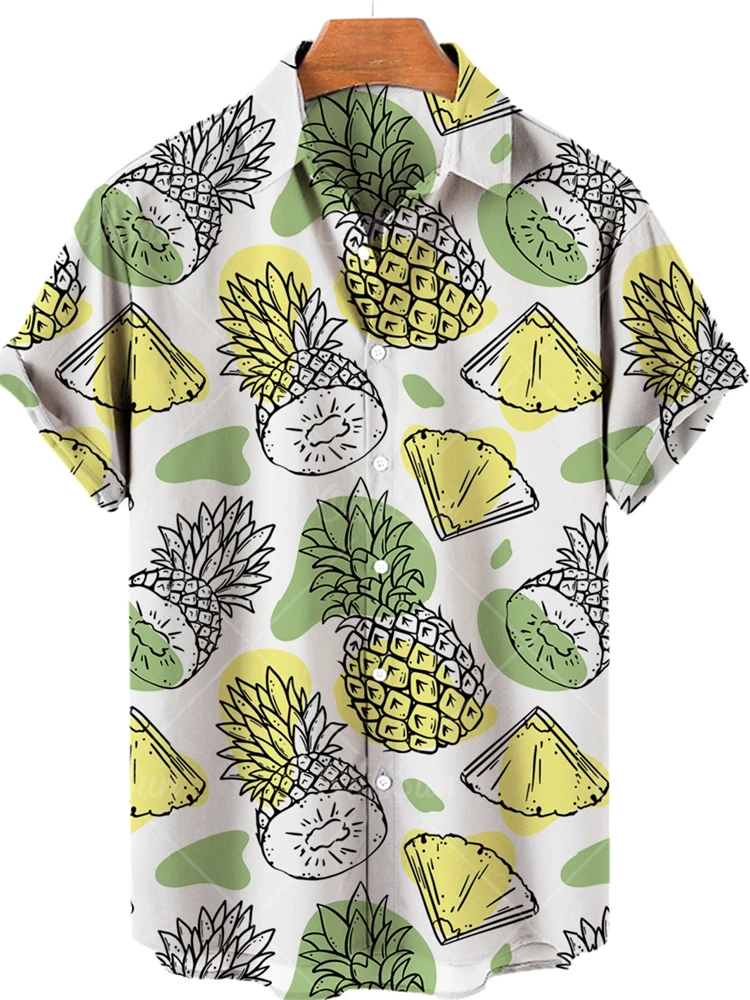 

Гавайская рубашка 5XL для мужчин и женщин, повседневный свободный Пляжный топ с коротким рукавом и 3D-принтом фруктов в стиле унисекс, 2022