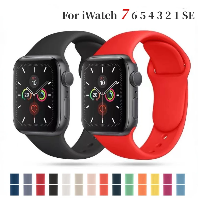 

Silicone Strap For Apple watch band 45mm 41mm 44mm 40mm 42mm 38mm Sports bracelet wristband correa for iwatch 7 6 5 4 3 SE belt