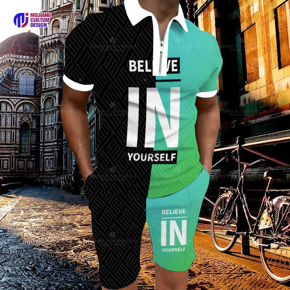 New 2023 Men's Activewear Casual Summer Short Sleeve Polo Shirt Set and Shorts Set Two-Piece Clothing Men's Streetwear