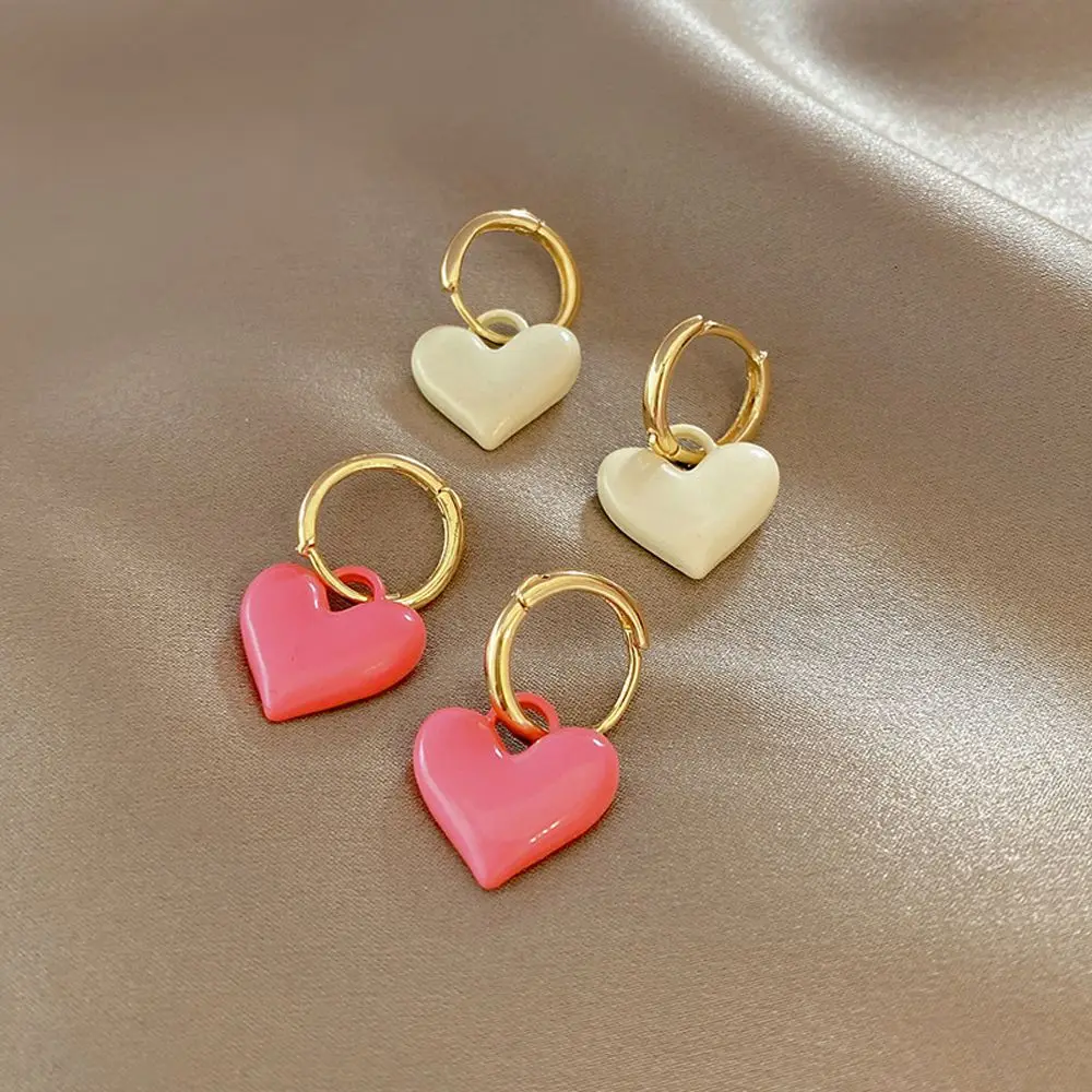 

Retro Luxury Lovely Sweet Cute Heart Shape Female Hoop Earrings Fashion Jewelry Korean Style Ear Drop Dangle Earrings