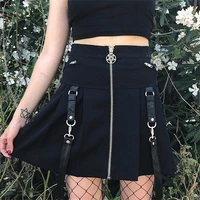 dark gothic sexy pleated skirts with zipper and chain summer women 2021 goth indie street black mini skirts cool girl streetwear