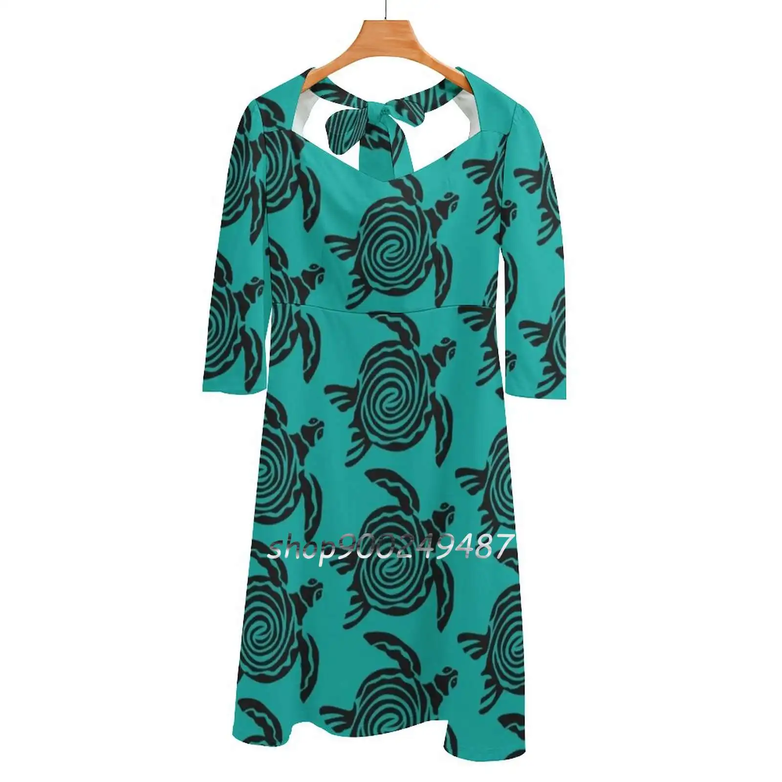 

Женское облегающее платье с рисунком черепахи, новое элегантное платье с квадратным вырезом и талией для морской и соленой воды