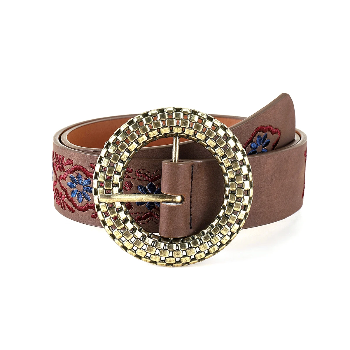 Fashion Classic  Round Zinc Alloy Buckle Embroidery Strap Jeans Belts for Women