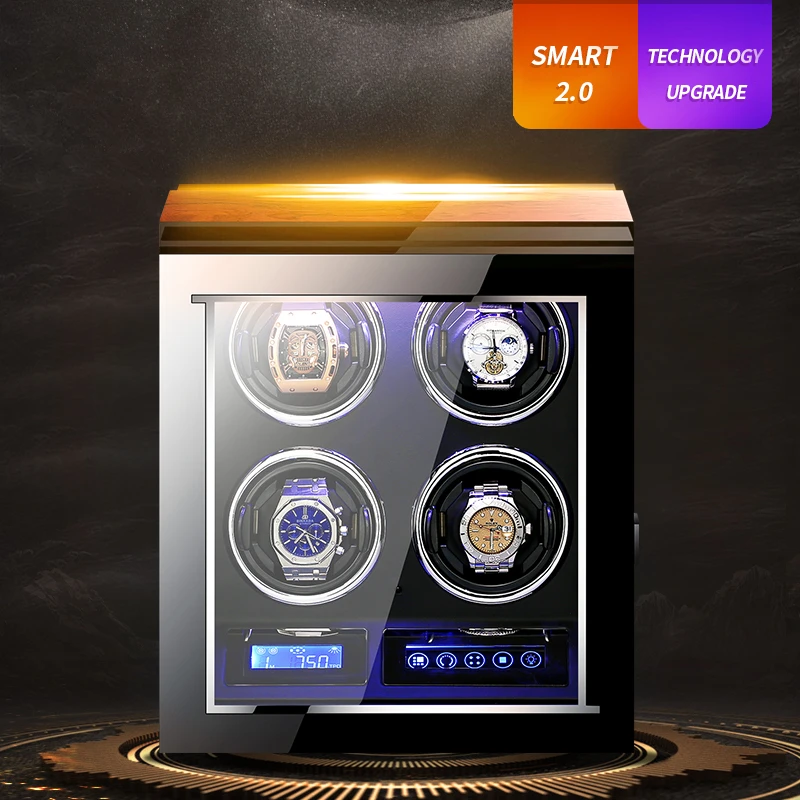 Embers Luxury Automatic Watch Winder Wood Mabuchi Motro Mechanical Watches Box Shaker LCD Touch Screen Wooden Storage Safe Case