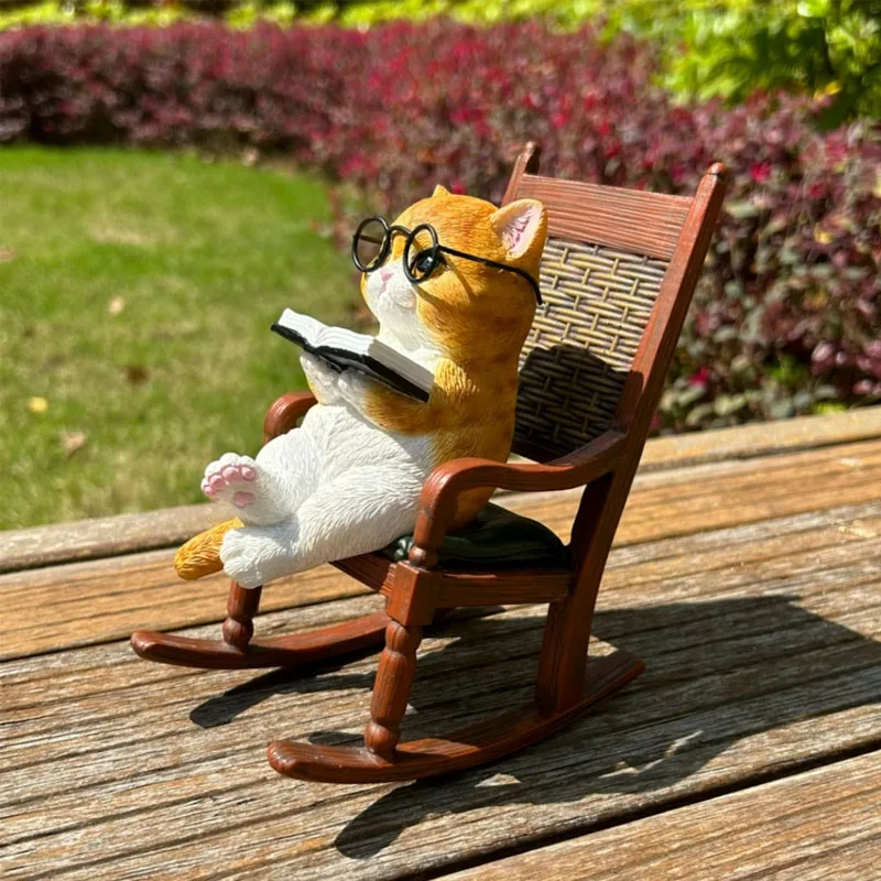 

Cartoon Resin Cat Rocking Chair Ornaments Courtyard Balcony Landscaping Desktop Animal Crafts Garden Decoration Accessories