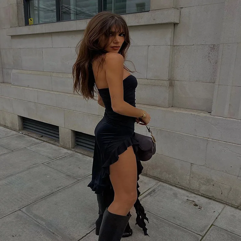 

Summer 2023 New Fashion Sexy Dress Strapless Hollow Out Perspective Dresses For Women Elegant Clothing Maxi Korean Style Female