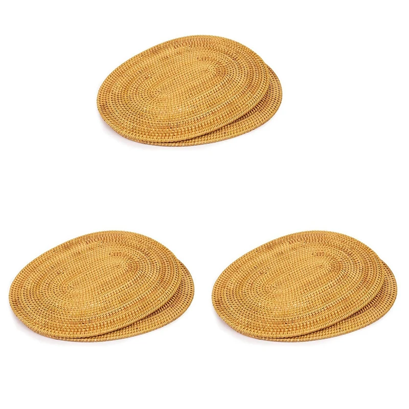 

6 Pcs Oval Rattan Placemat,Natural Rattan Hand-Woven,Tea Ceremony Accessories,Suitable for Dining Room, Kitchen,Etc