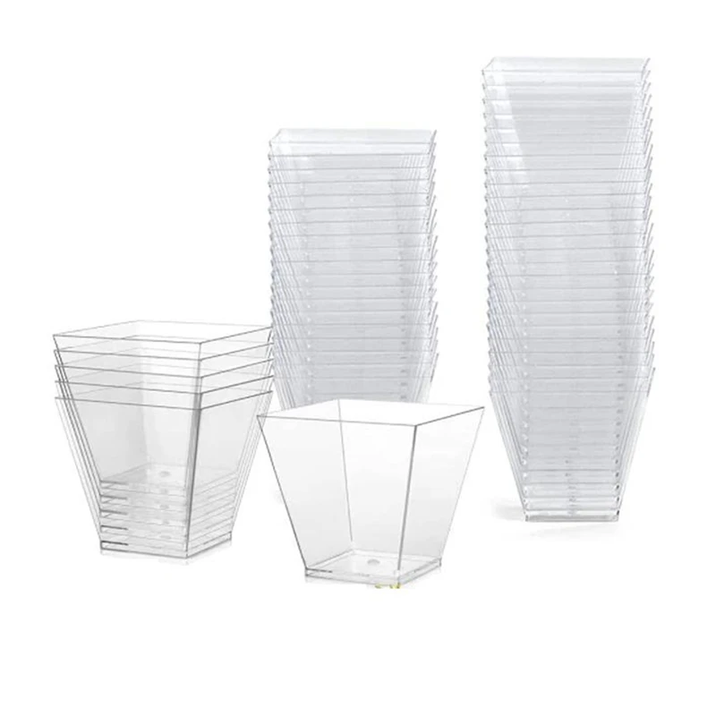 

50 шт., десертная чашка с 50 ложками, Набор Десертных чашек, десертная чашка «сделай сам», многоразовая трапециевидная чашка для дома, пикника, ...