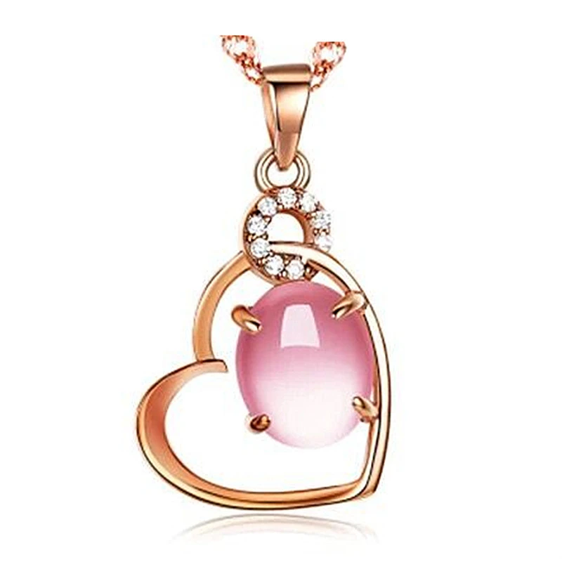 

Top Quality RoseGold Color Women Necklace Cute Hibiscus Stone Heart Pendant Necklaces For Women Anniversary Party Jewelry Gifts