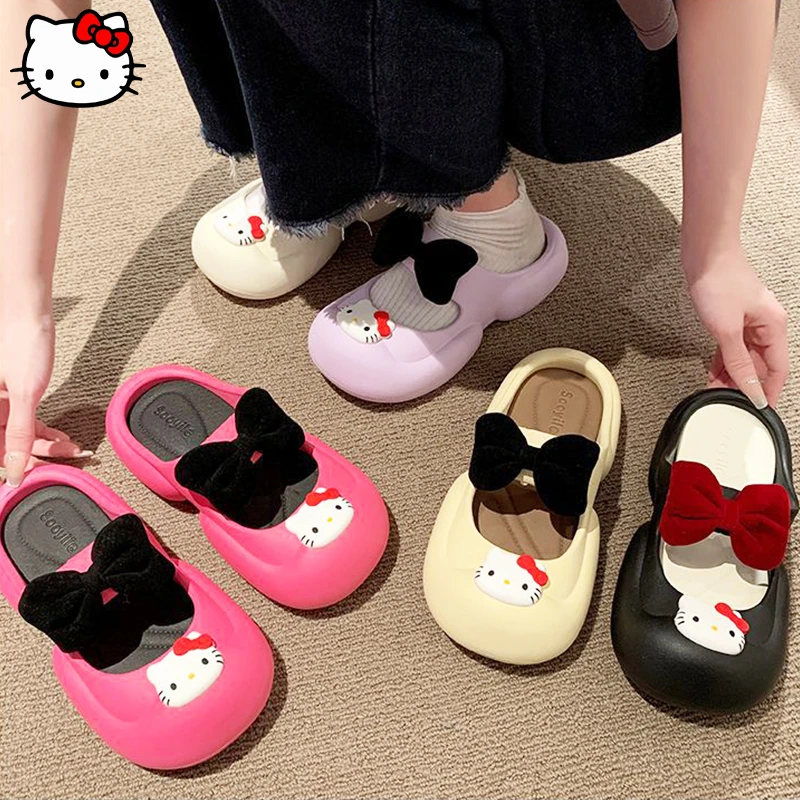 

Шлепанцы Sanrio HelloKitty, милая Аниме обувь для дома, мягкая толстая подошва, Нескользящие, закрывающие сад, дышащая пляжная обувь, подарок