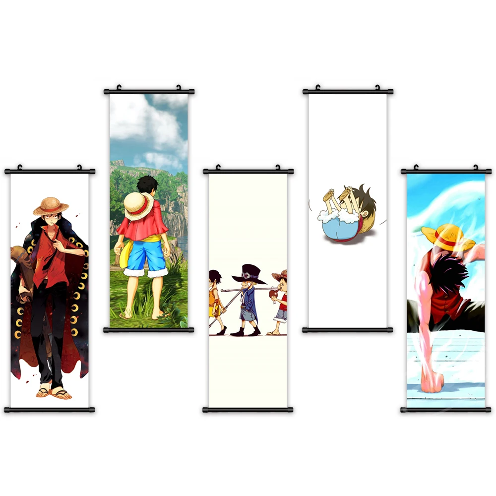

Home Decoration One Piece Hanging Janpan Anime Poster Luffy Canvas Wall Art Character Printed Modern Painting Scroll Living Room