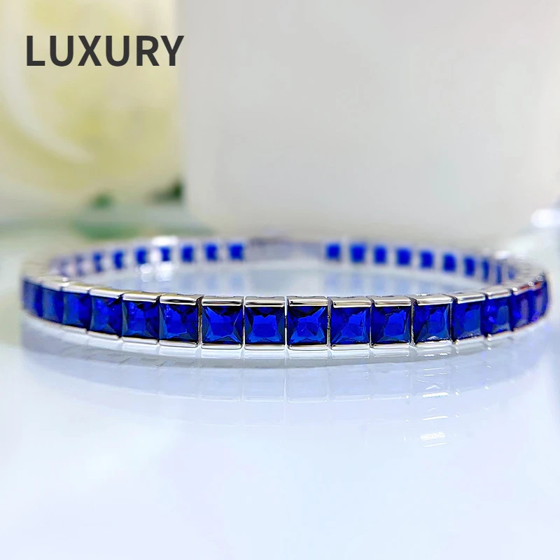 

Luxury 100% S925 Sterling Silver Inlaid Square High Carbon Diamond Bracelets For Women Party Fine Jewelry Gift
