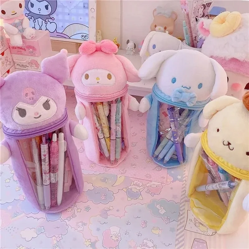 Sanrio Kuromi Cinnamoroll Plush Pencil Case My Melody Pompom Purin Cartoon Plush Doll Anime Pen Holder Box Toys For Girls Gift
