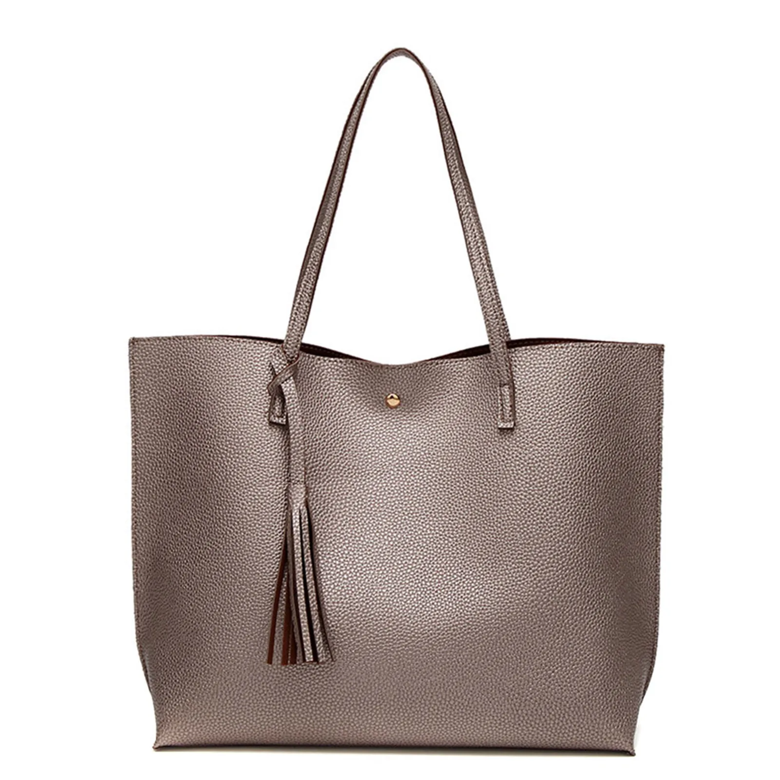 

Retro Shoulder Handbags with Tassels Decor Large Capacity Lychee Pattern Handbag for Business Trip Travel Dating Shopping EIG88