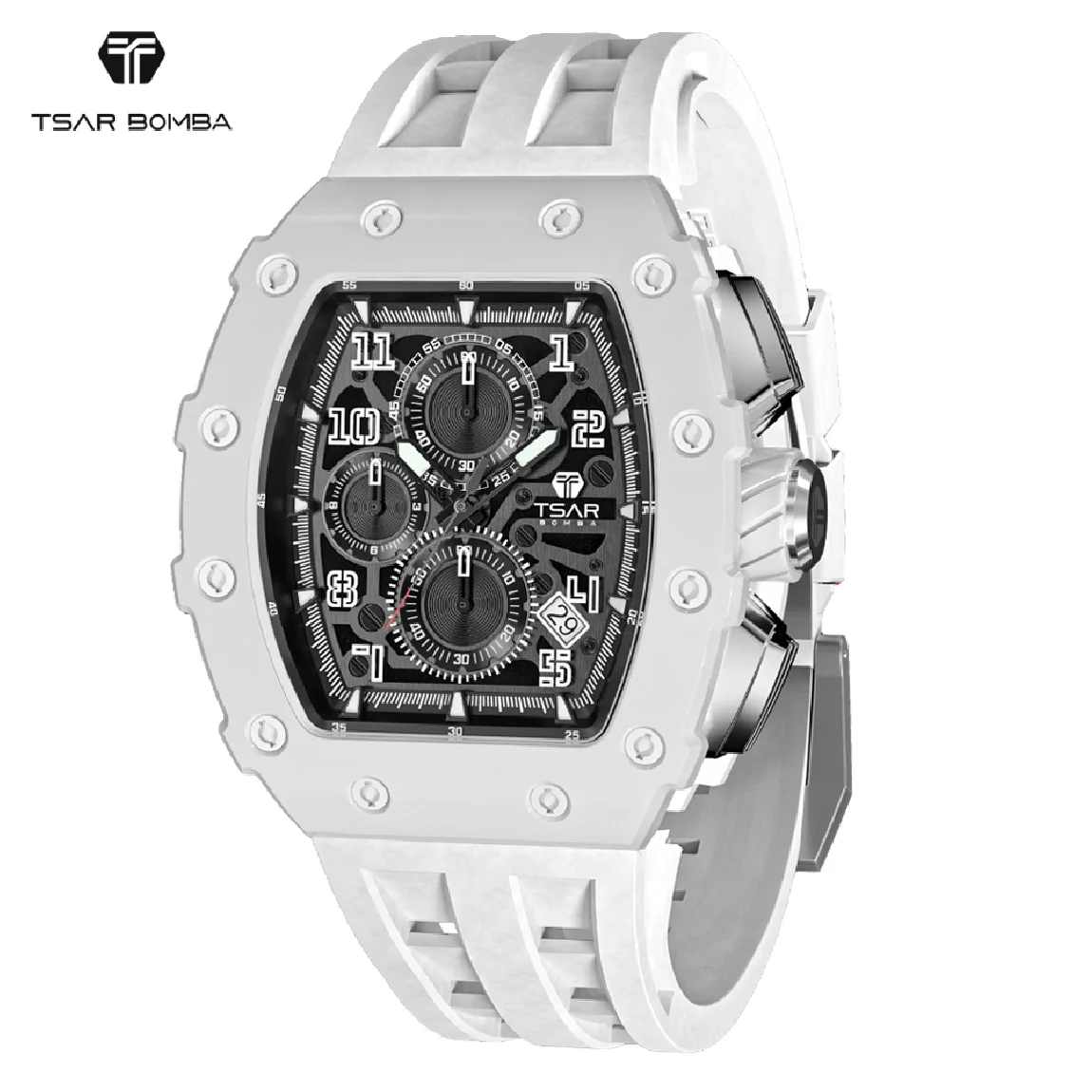 

TSAR BOMBA White Watches Men 5ATM Waterproof Quartz Wristwatch Fashion Clock Luxury Watch for Men