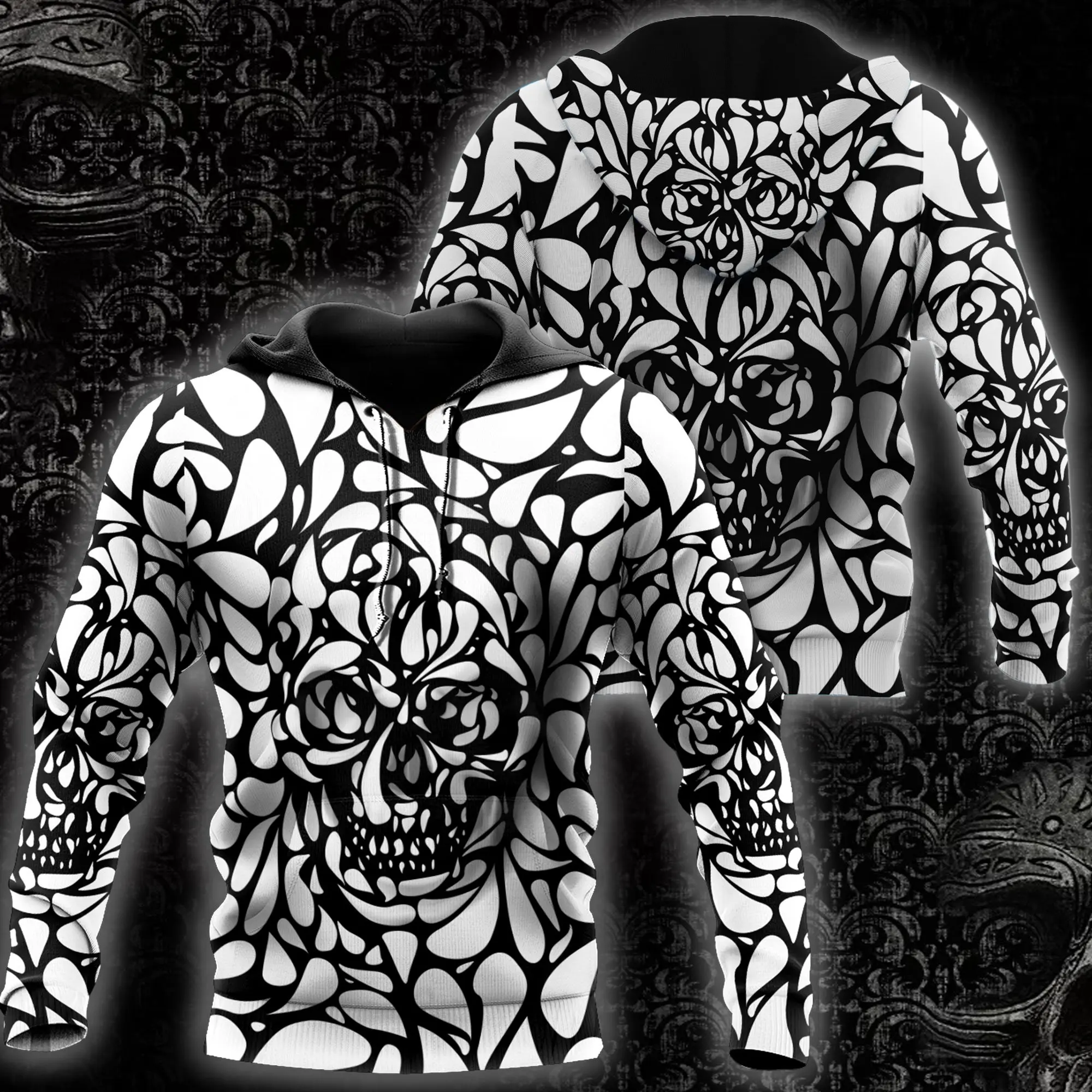 

Beautiful skull tattoo 3D full body print unisex luxury hoodie men sweatshirt zipper pullover casual jacket sportswear-148
