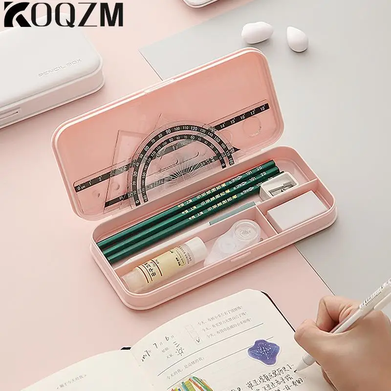 

Cute Macaron Color Pencil Bag Multi-functional Stationery Matte Plastic Pencil Pen Storage Box Student Pencil Bag Stationery Box
