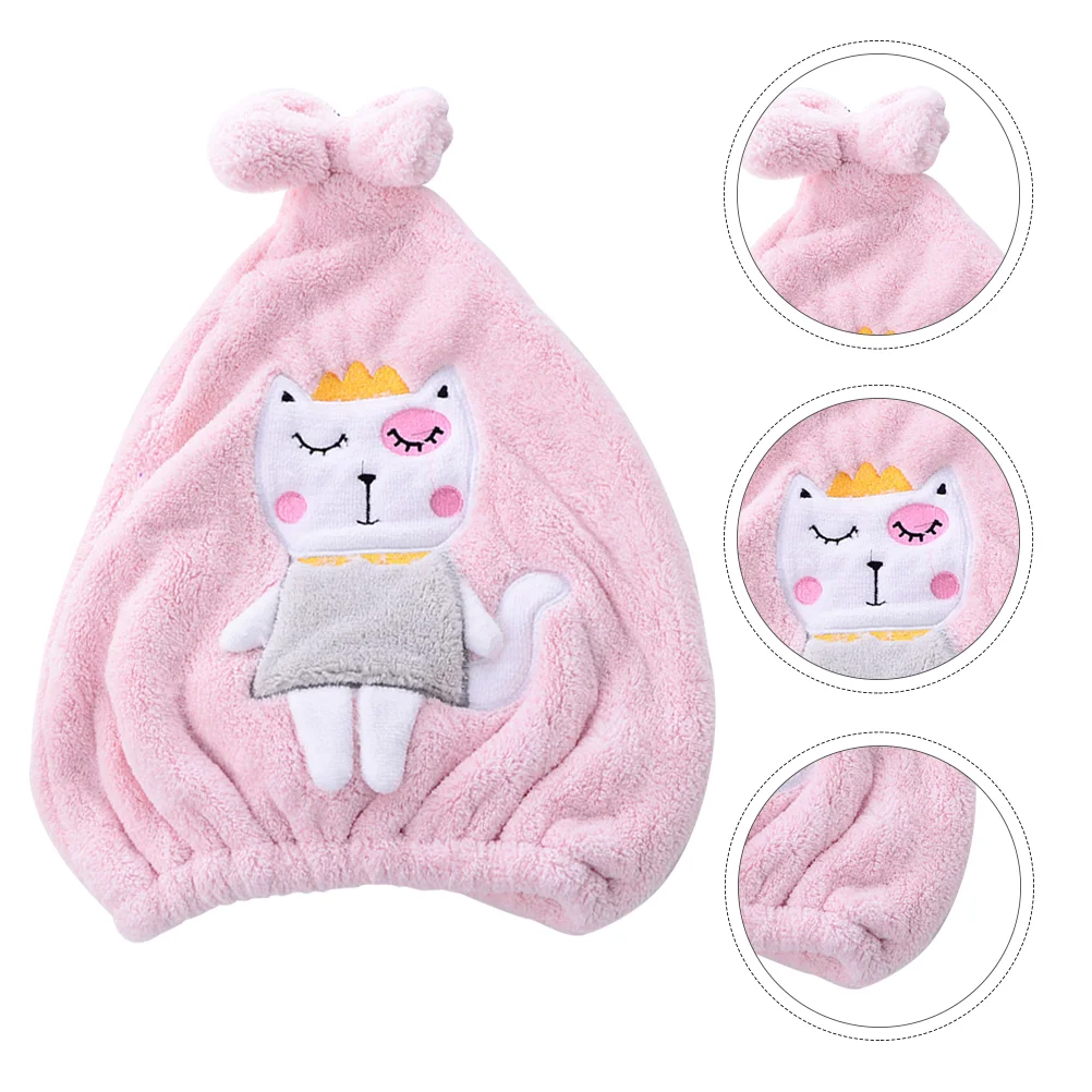 

Hair Towel Drying Cap Microfiber Shower Coral Cartoon Headcloth Fleece Bath Wrap Cartooon Head Absorbent Bathroom Fast Soft