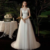 bohemian simple ivory short sleeves scoop neck lace appliques wedding dresses 2022 lace up back lady bride gown with court train