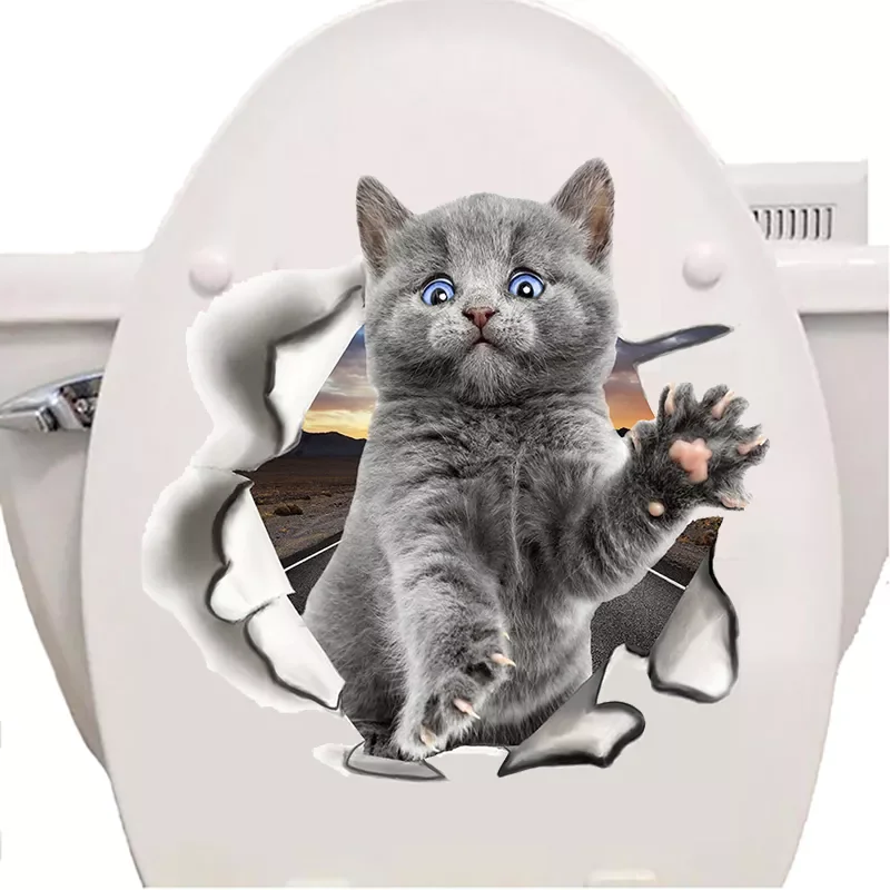 

3D Cats Toilet Stickers Lovely Animal Wall Decal Lovely Blue Cat Home Decor Art PVC Vinyl Bathroom Decoration Waterproof