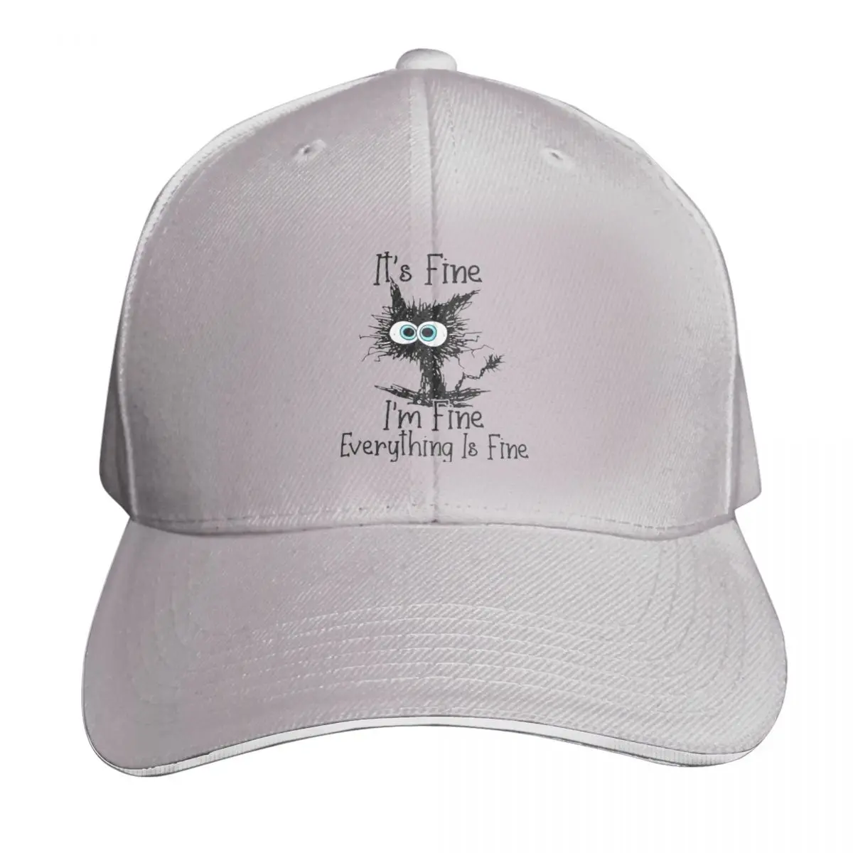 

Black Cat It's Fine I'm Fine Everything Is Fine Casquette, Polyester Cap Customizable Practical Birthday Gift