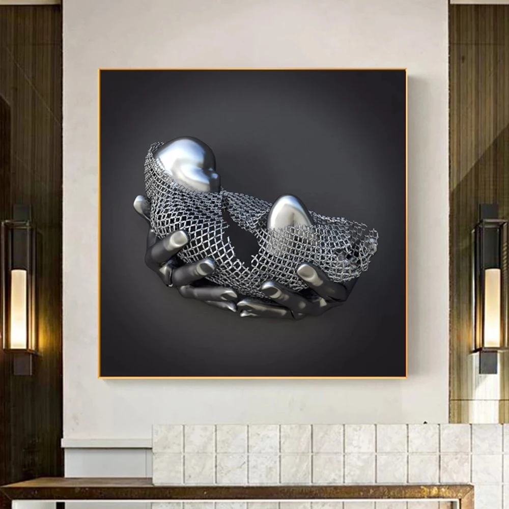 

Modern Metal Figure Statue Wall Art Canvas Painting Baby Sculpture Poster Print Wall Picture For Living Room Home Decor Nordic