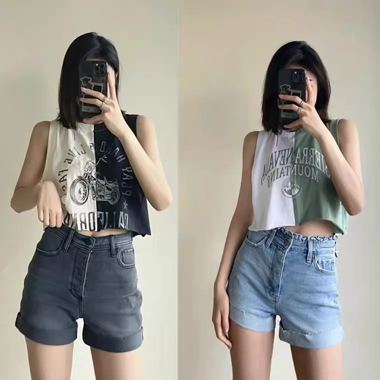 

Women's Pullover Letter Print Sexy Crop Top Round Neck Bodycon T-shirt Streetwear Fashion Elegant Patchwork Contrast Color Tops