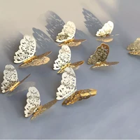 12pcslot 3d hollow golden silver butterfly wall stickers art home decorations wall decals for party wedding display butterflies