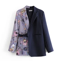 autumn new women blazer striped colorblock print long sleeve suit jacket female lace up jacket casual ladies clothes tops g175