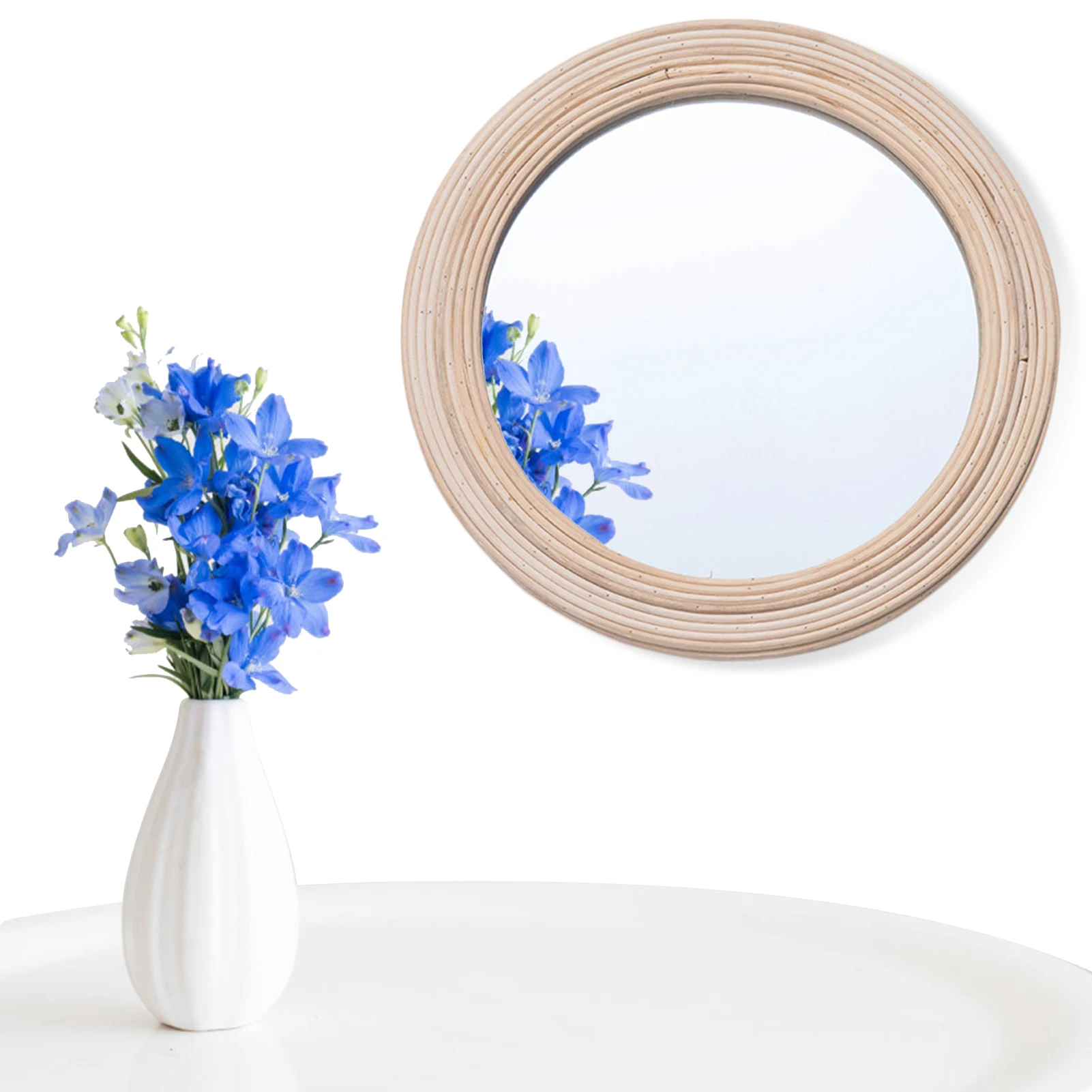 

Rattan Mirror Natural Wicker Rattan Decorative Mirrors Dressing Mirror Decorative For Living Room Bathroom Bedroom Entryway Wall