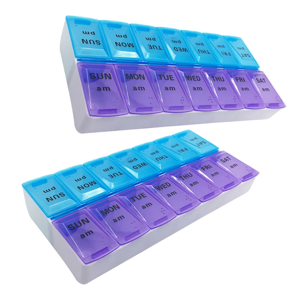

2pcs Box Weekly Portable Organizer Storage Case Pillbox with 14 Compartments