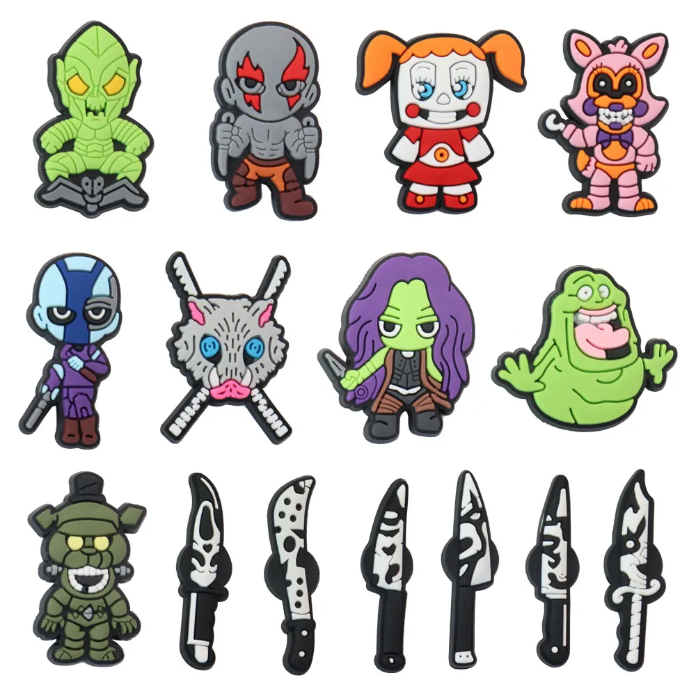 1-15pcs Halloween Horror Style Knife PVC Garden Shoe Charms Sandals Adults Decorations Croc Jibz Diy Wristband Kids Party Gift