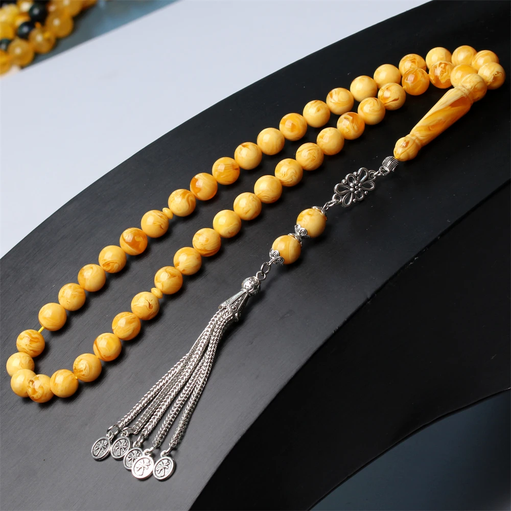 Фото Мусульманский Янтарный Розарий Tasbih, материал из смолы, мусульманские молитвенные четки, модные ювелирные изделия ручной работы, Misbaha Sibaha ... №2