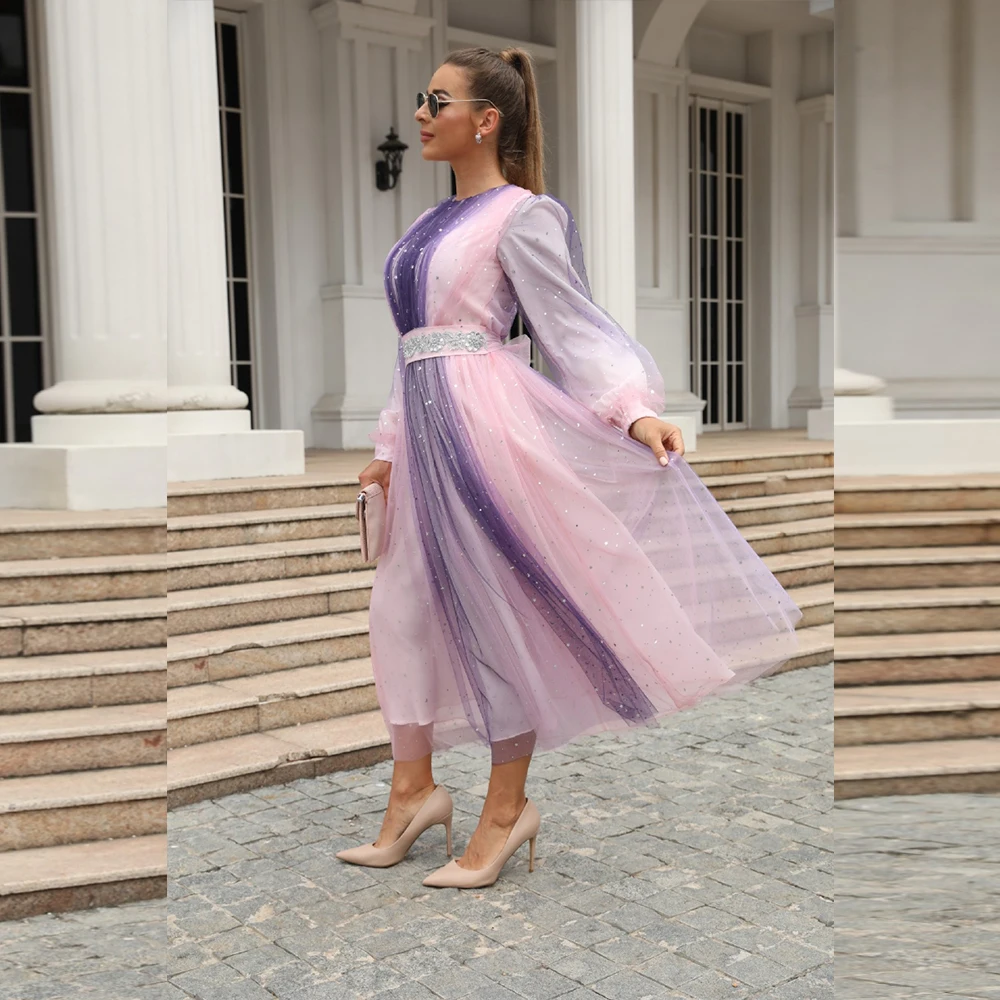 New Middle East Mslalb Simple Ladies Long-sleeved Gauze Dress Sweet Girl Robe Elegante Femme Vestidos Arabes Dubai Y Turcos