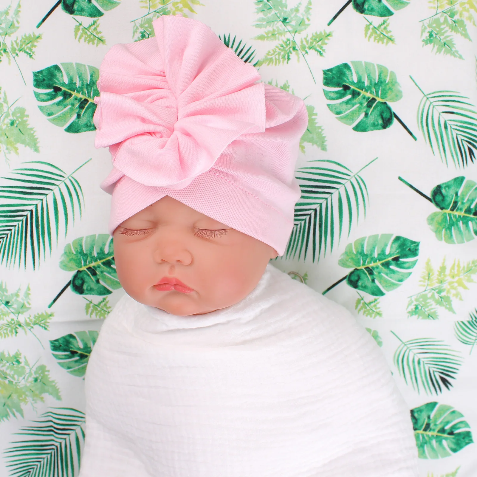 

Big Ruffled Flower Caps Spring Summer Newborn Baby Infant Toddler Boys Girls Solid Head Wrap Turban Headband Beanie
