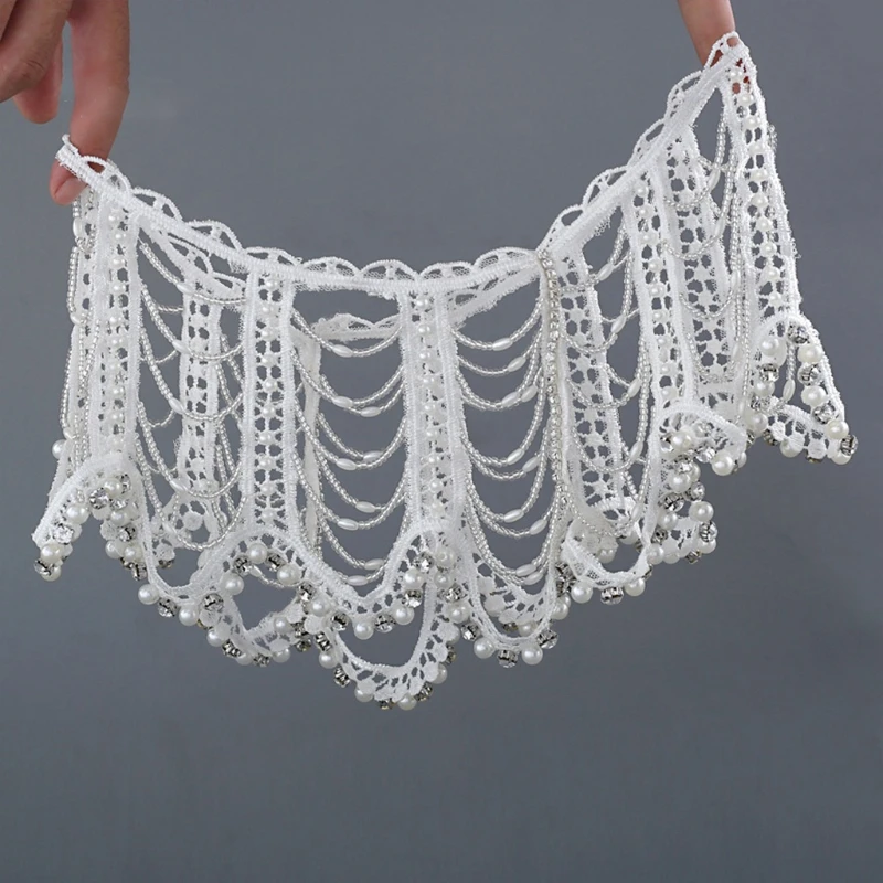 

Simulated Pearl for rhinestone Beading Bib Necklace Wedding Bride Handmade Jewelry Body Shoulder Chain Shawl Collar Harn