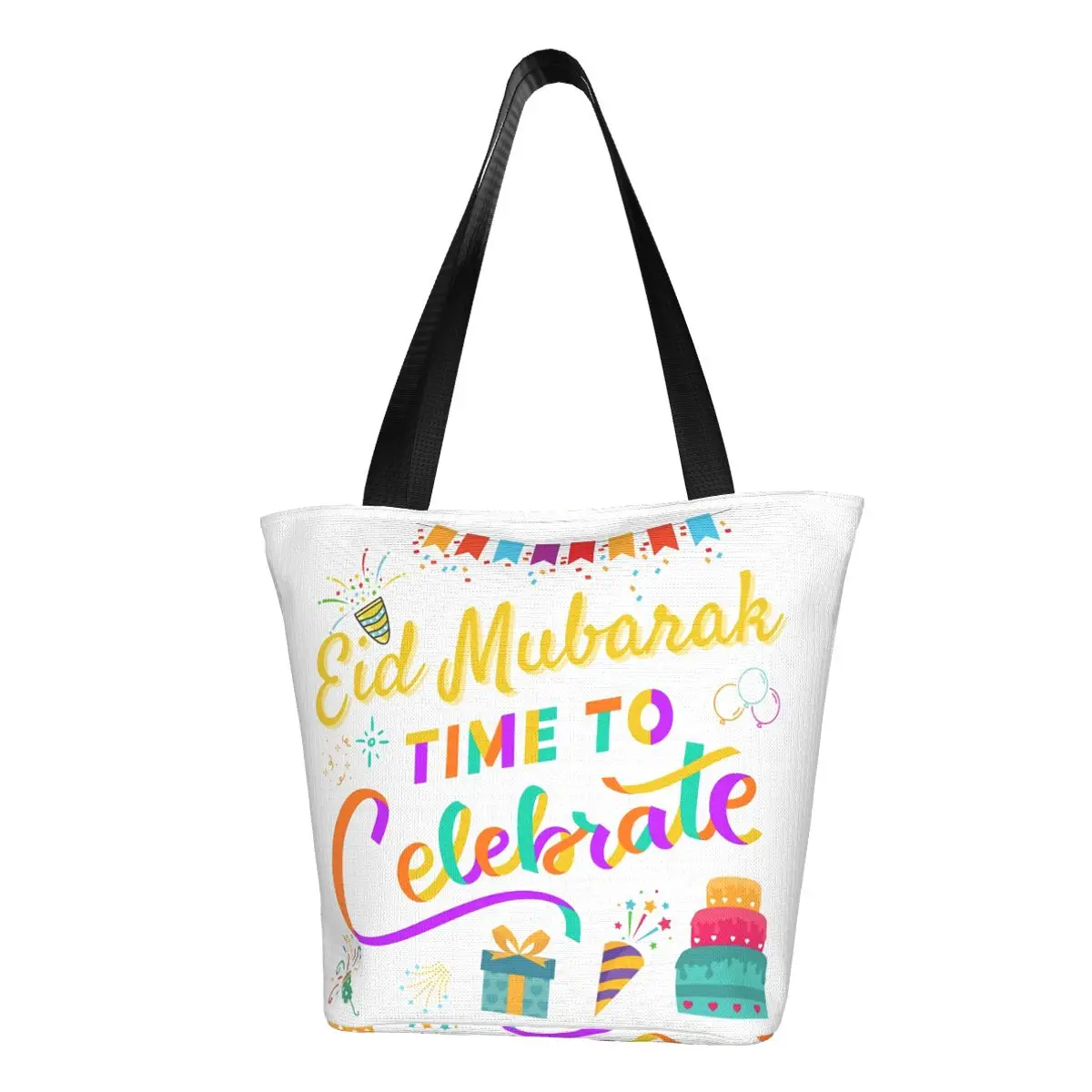 

Eid Mubarak Shopping Bag Time to Celebrate Stylish Polyester Office Handbag Student Bulk Bags
