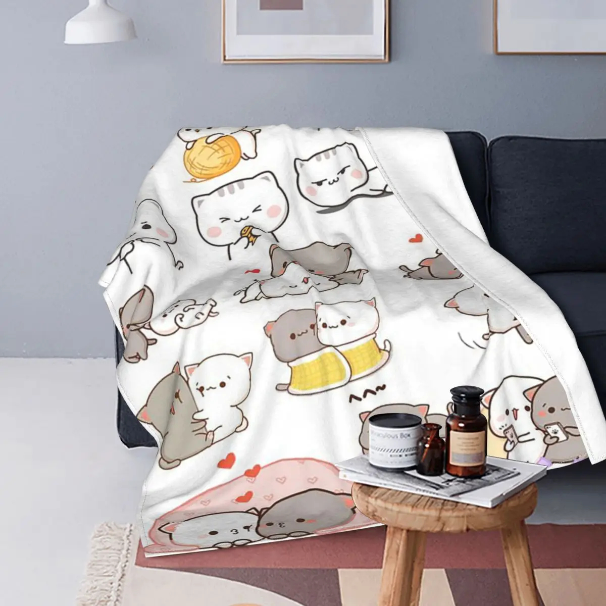 

Peach and Goma Collage Blankets Fleece Winter Cartoon Animal Gift Multi-function Ultra-Soft Throw Blankets for Home Travel Quilt