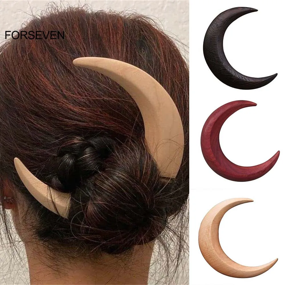 

Moon Hair Fork Ramadan Solid Color Wooden Hair Sticks Elegant Mubarak Fashion Hair Accessories Women Girl Hair Clips Gift