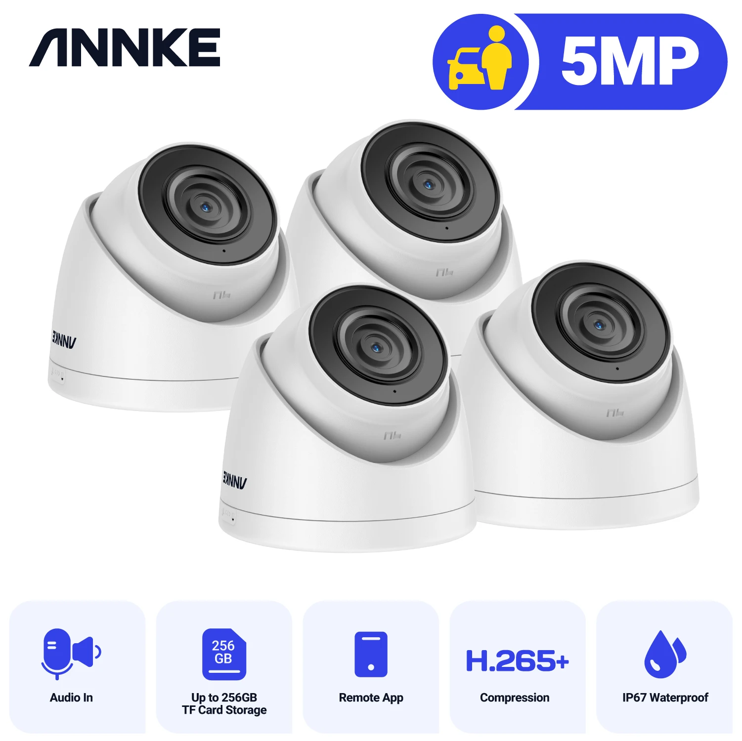 ANNKE 4PCS Ultra HD 5MP POE Camera Outdoor Indoor Weatherpro