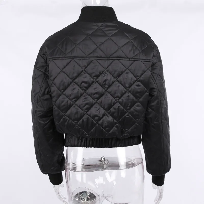 Winter Jacket Argyle Pattern Short Parkas 2022 Women's Female Warm Outerwear Stand Collar Zip Down Jacket Quilted Coats Black