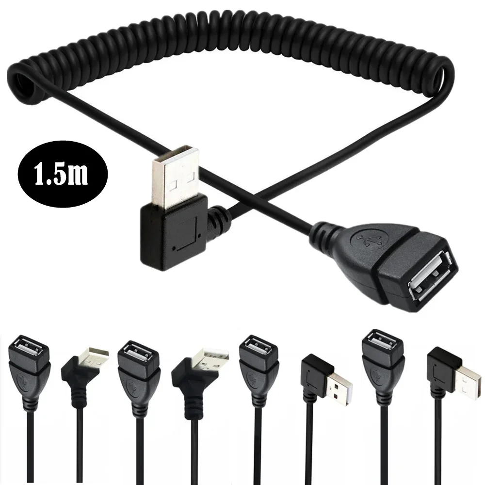 Фото Спиральная катушка USB-кабель вверх вниз, правый левый, угол 90 градусов, удлинитель USB 2.0 «папа-мама», пружинный кабель, 1,5 м/3,3 фута №2