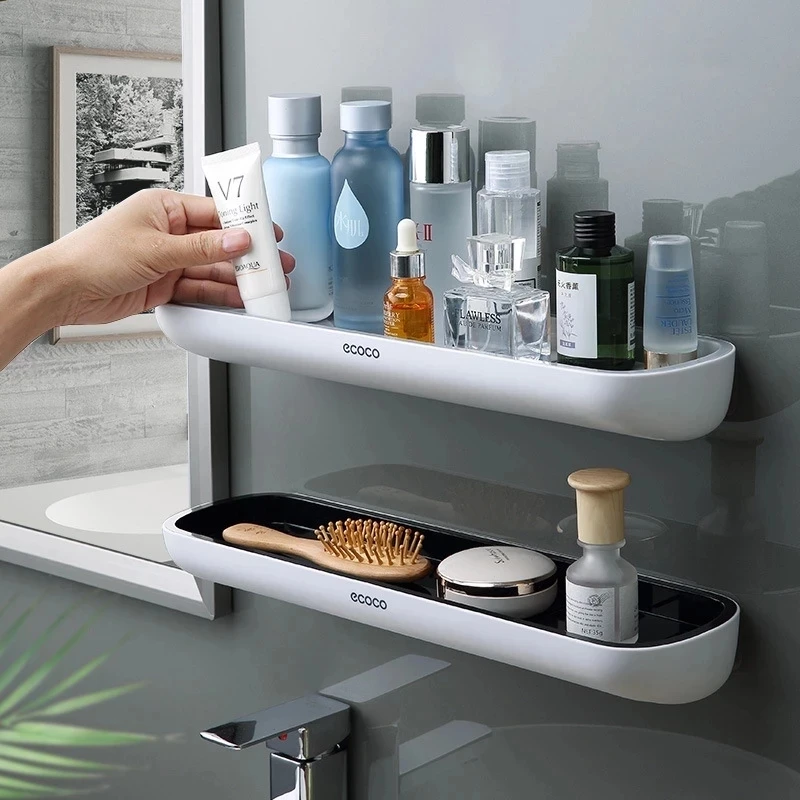 

Wall-Mounted Bathroom Shelf Rectangular Storage Rack With Towel Bar Lotions Storage Kitchen Organizer For Bathroom Accessories